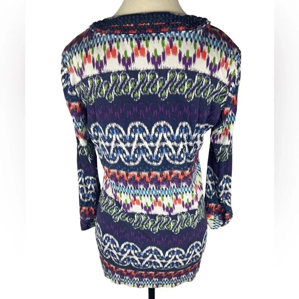 Tory Burch Women’s‎ Multicolor 100% Silk V-Neck Summer Blouse Tunic Top Size : M